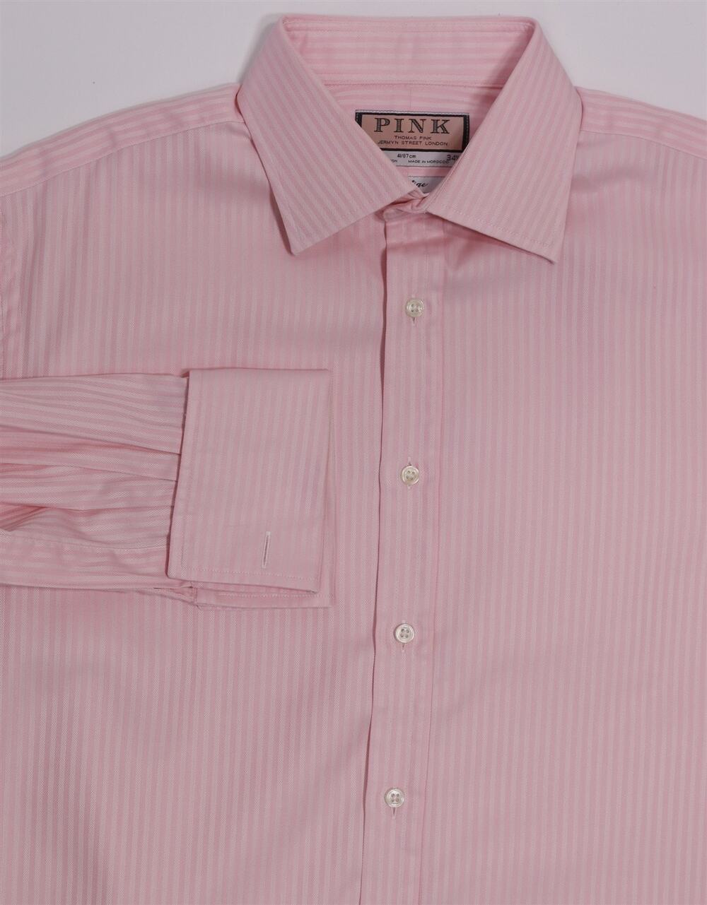 Thomas Pink Prestige Pink Herringbone Striped Cotton Dress Shirt (41) 16-34/35